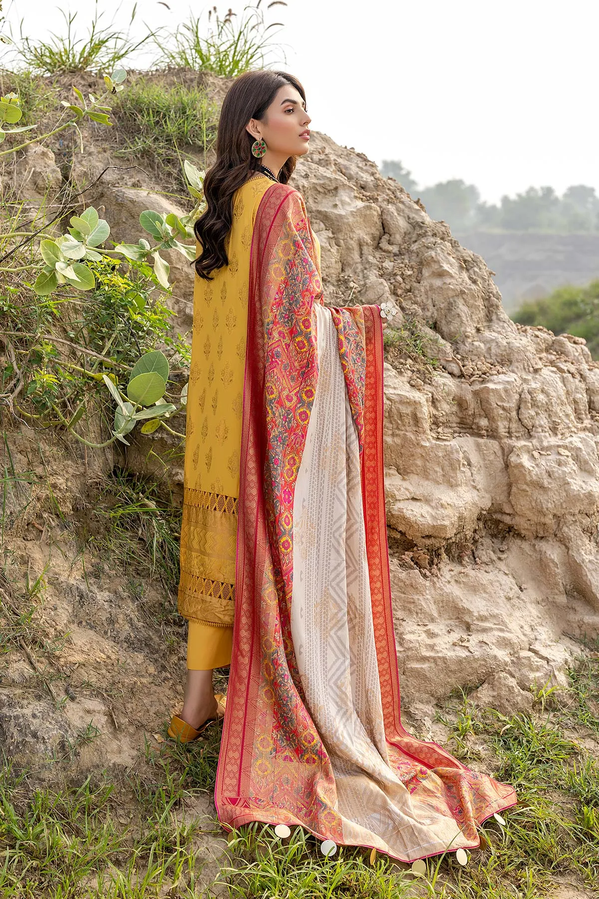 Charizma Marina Jacquard Shawl Collection - 3-Piece Unstitched Embroidered - CMJ22-06