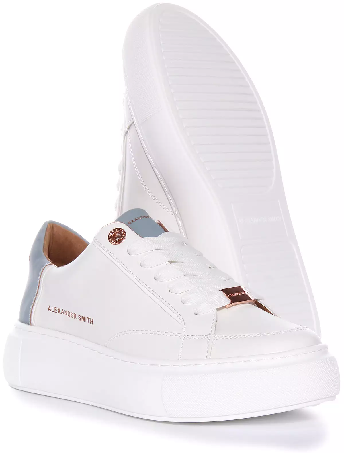 Alexander Smith White Blue Platform Trainers Women