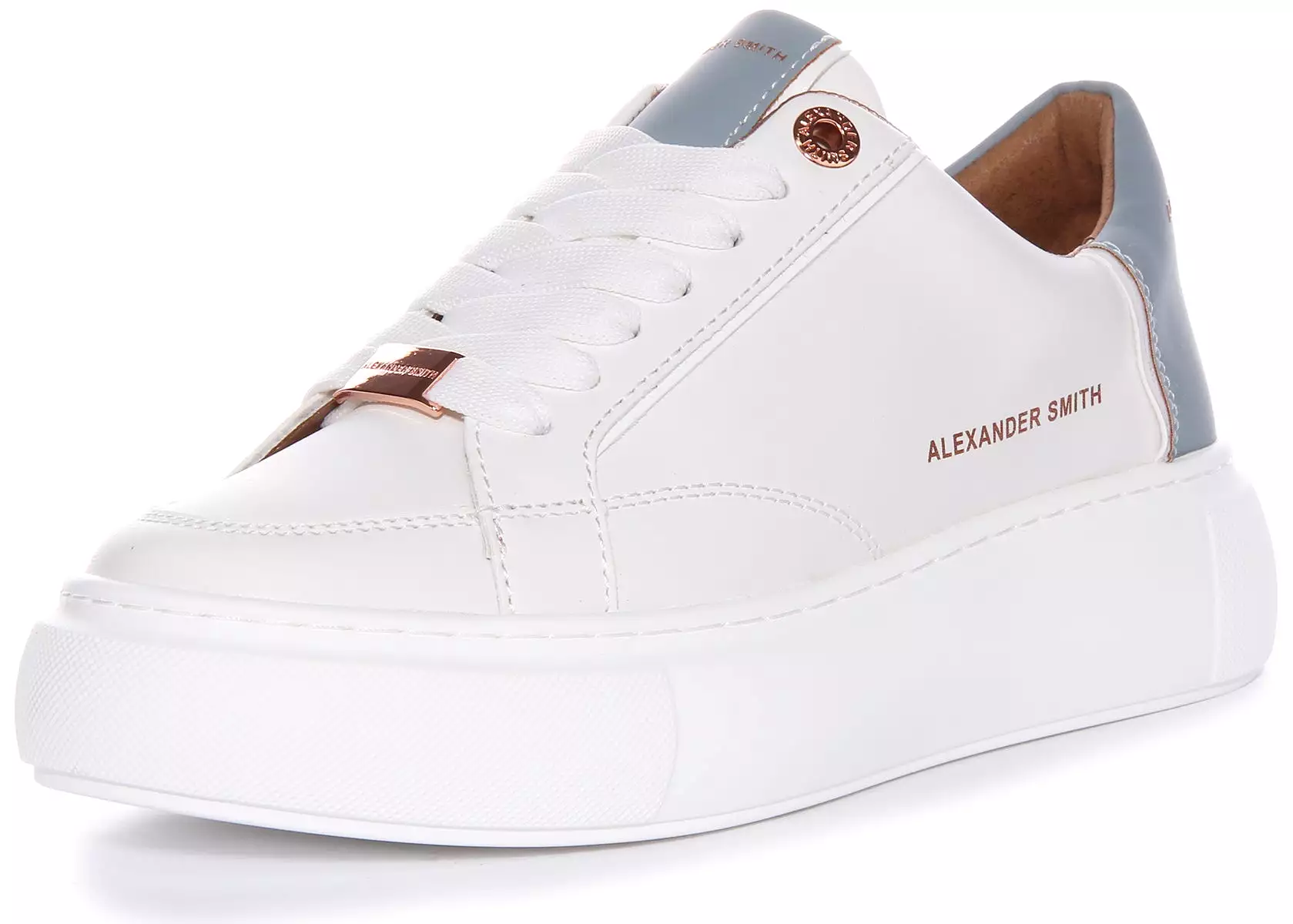 Alexander Smith White Blue Platform Trainers Women