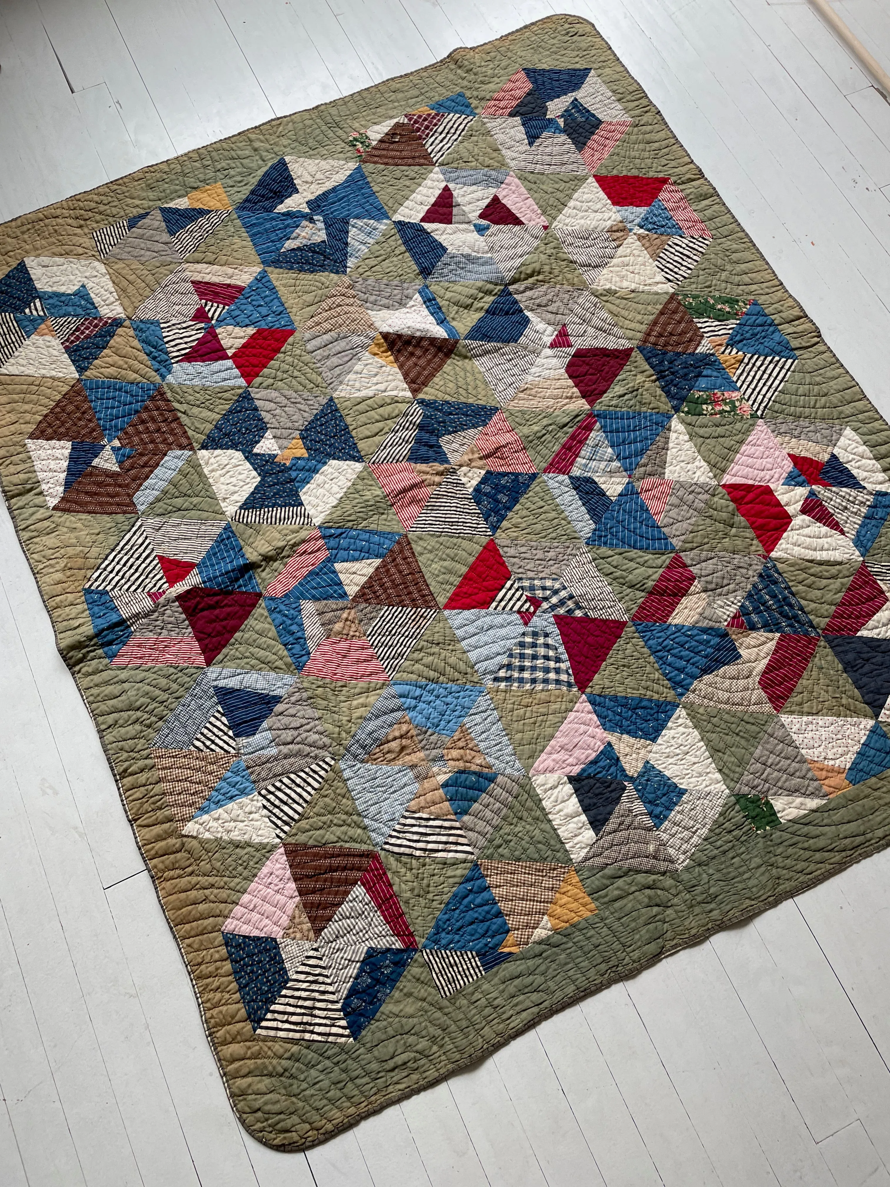 Unique Antique 1880s-1900s Hexagon Crazy Quilt