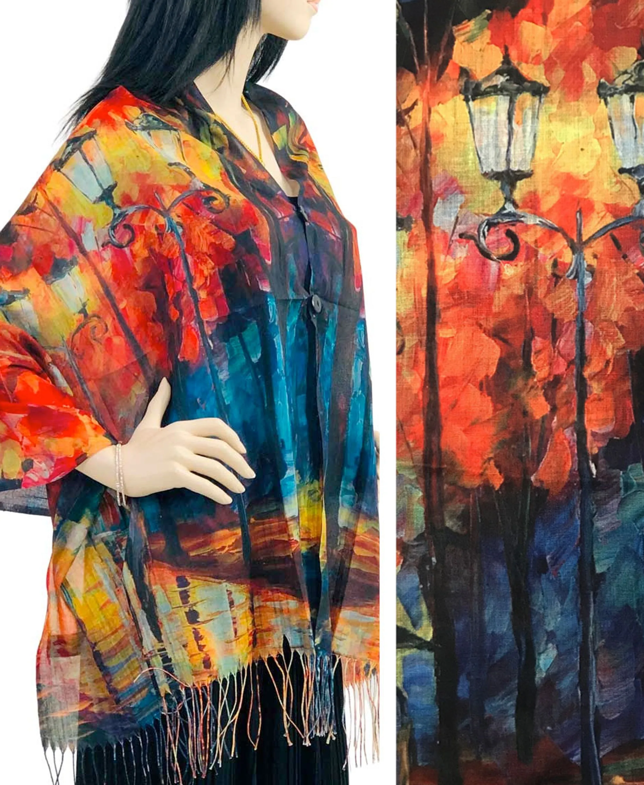 Art Inspired Blossom Print Poncho Shawl