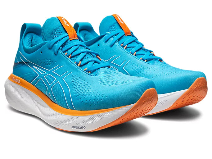 Asics Gel Nimbus 25 Men's Running Shoes - Island Blue/Sun Peach - Google SEO result: Blue/Peach Men's Asics Gel Nimbus 25 Runnin