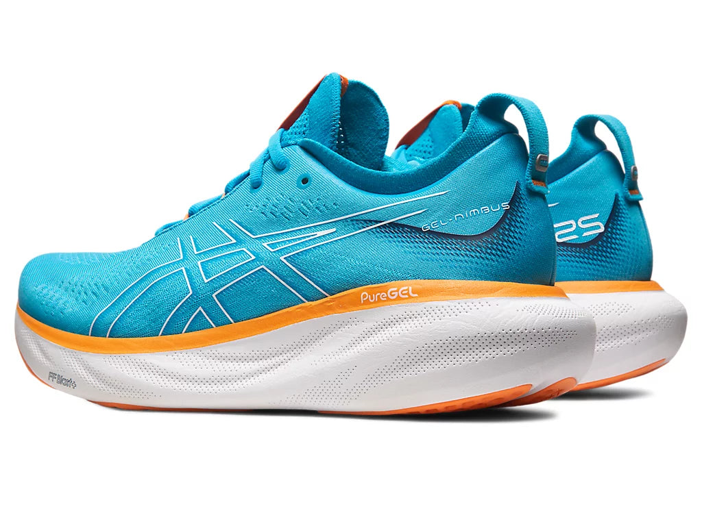 Asics Gel Nimbus 25 Men's Running Shoes - Island Blue/Sun Peach - Google SEO result: Blue/Peach Men's Asics Gel Nimbus 25 Runnin