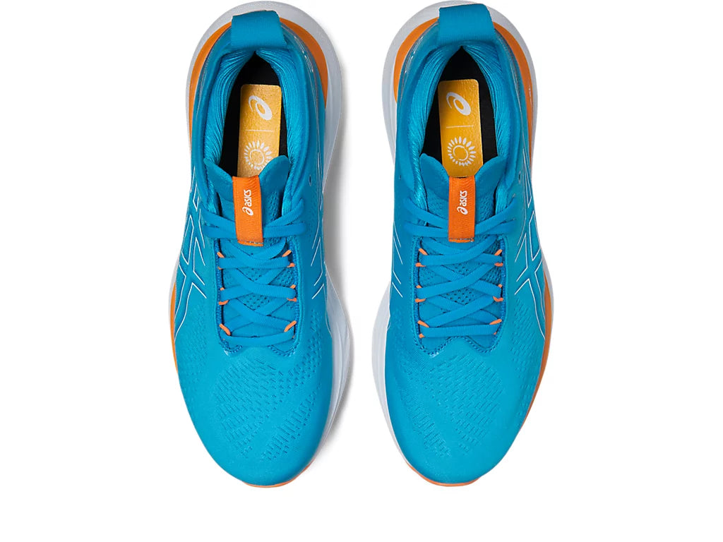 Asics Gel Nimbus 25 Men's Running Shoes - Island Blue/Sun Peach - Google SEO result: Blue/Peach Men's Asics Gel Nimbus 25 Runnin