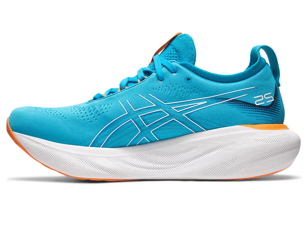 Asics Gel Nimbus 25 Men's Running Shoes - Island Blue/Sun Peach - Google SEO result: Blue/Peach Men's Asics Gel Nimbus 25 Runnin