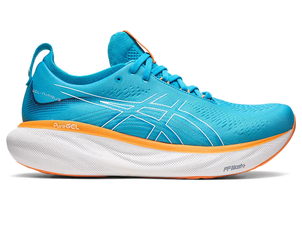 Asics Gel Nimbus 25 Men's Running Shoes - Island Blue/Sun Peach - Google SEO result: Blue/Peach Men's Asics Gel Nimbus 25 Runnin