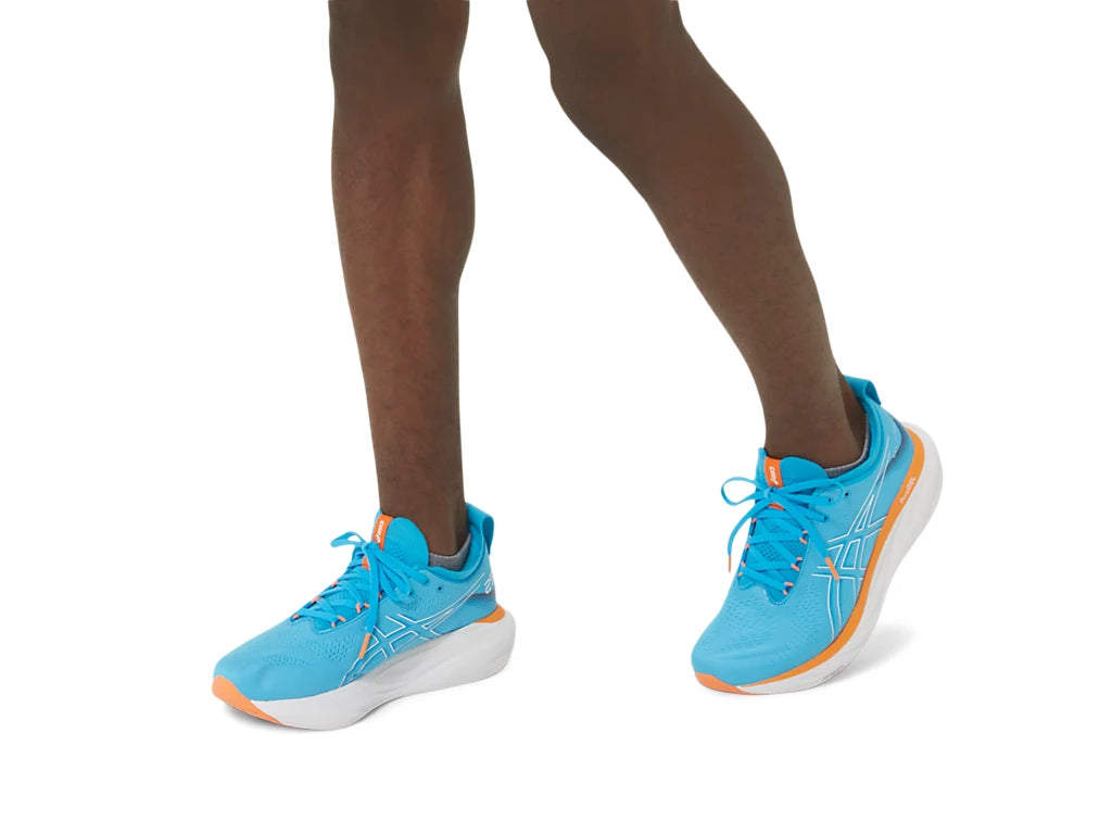 Asics Gel Nimbus 25 Men's Running Shoes - Island Blue/Sun Peach - Google SEO result: Blue/Peach Men's Asics Gel Nimbus 25 Runnin