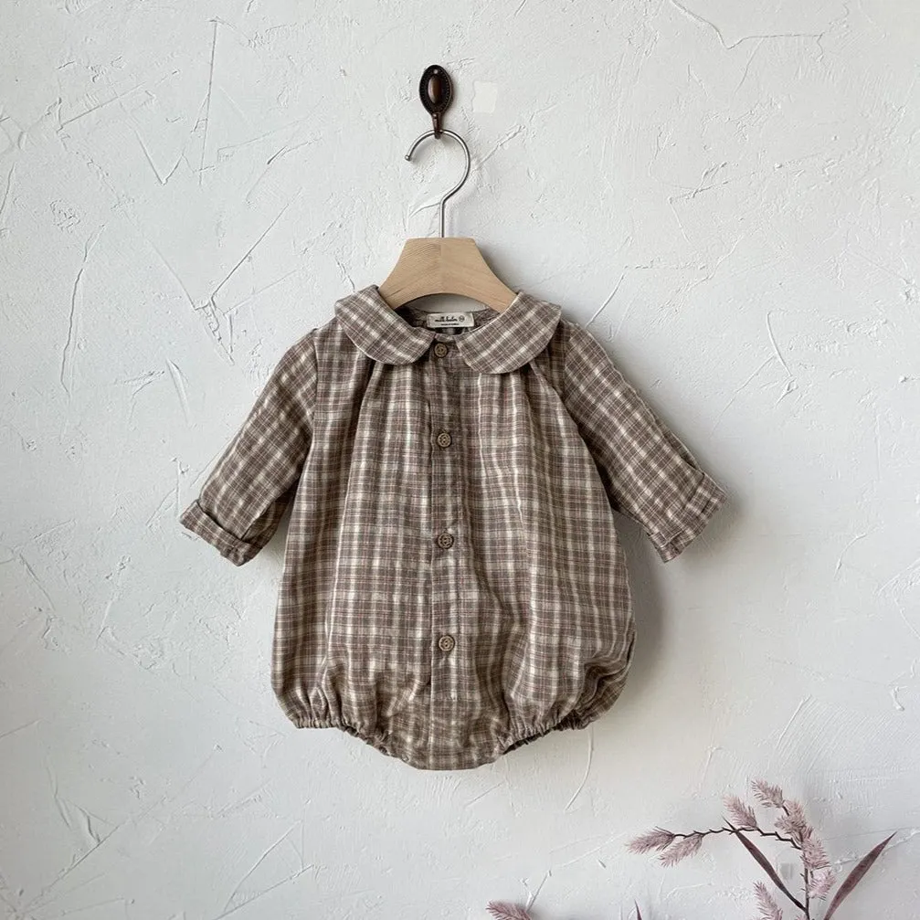 Beige Baby Peter Pan Collar Flannel Shirt Bubble Romper (3-24m)