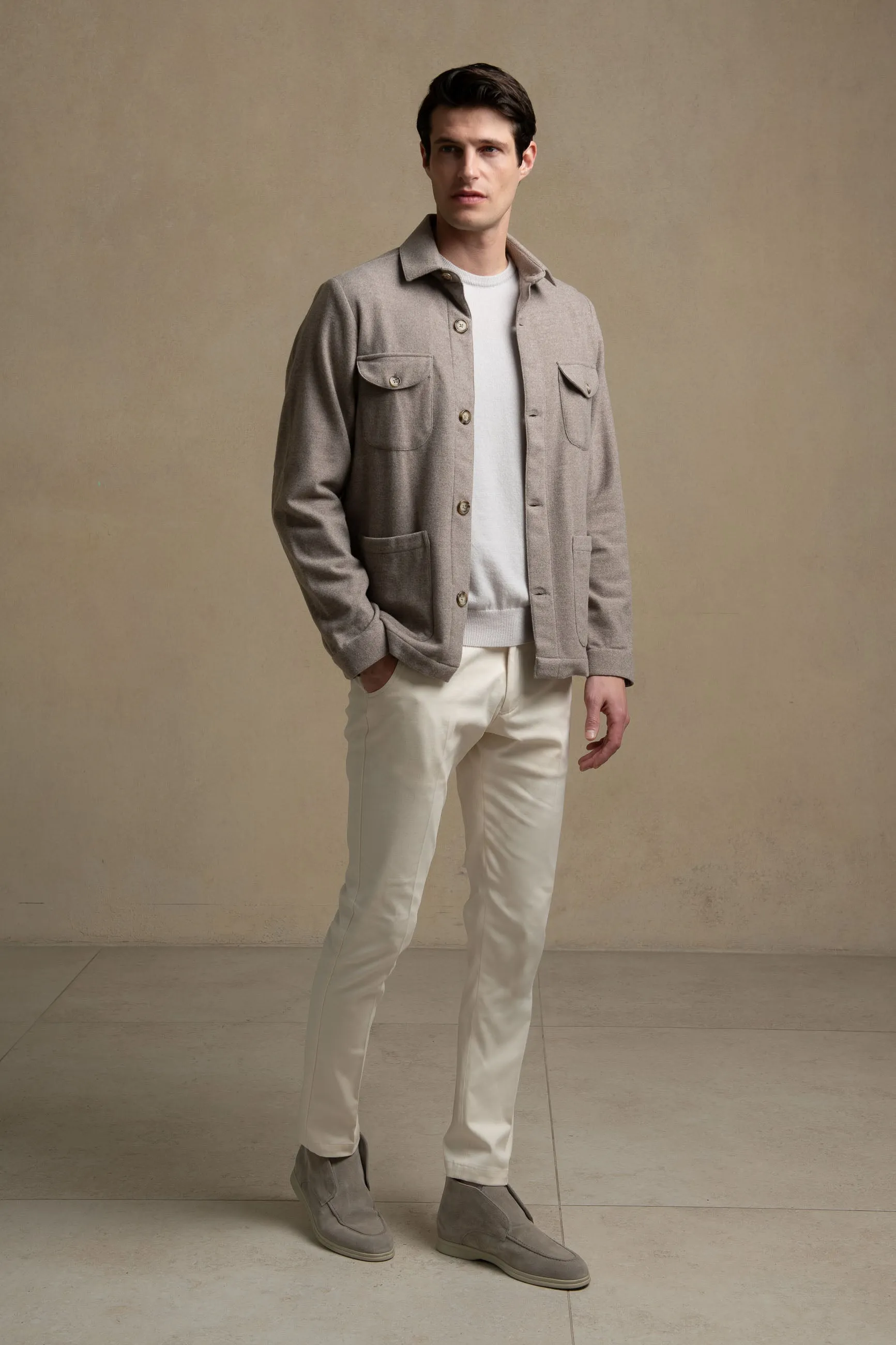 Beige Safari Jacket in Super 180s Flannel - Made in Italy