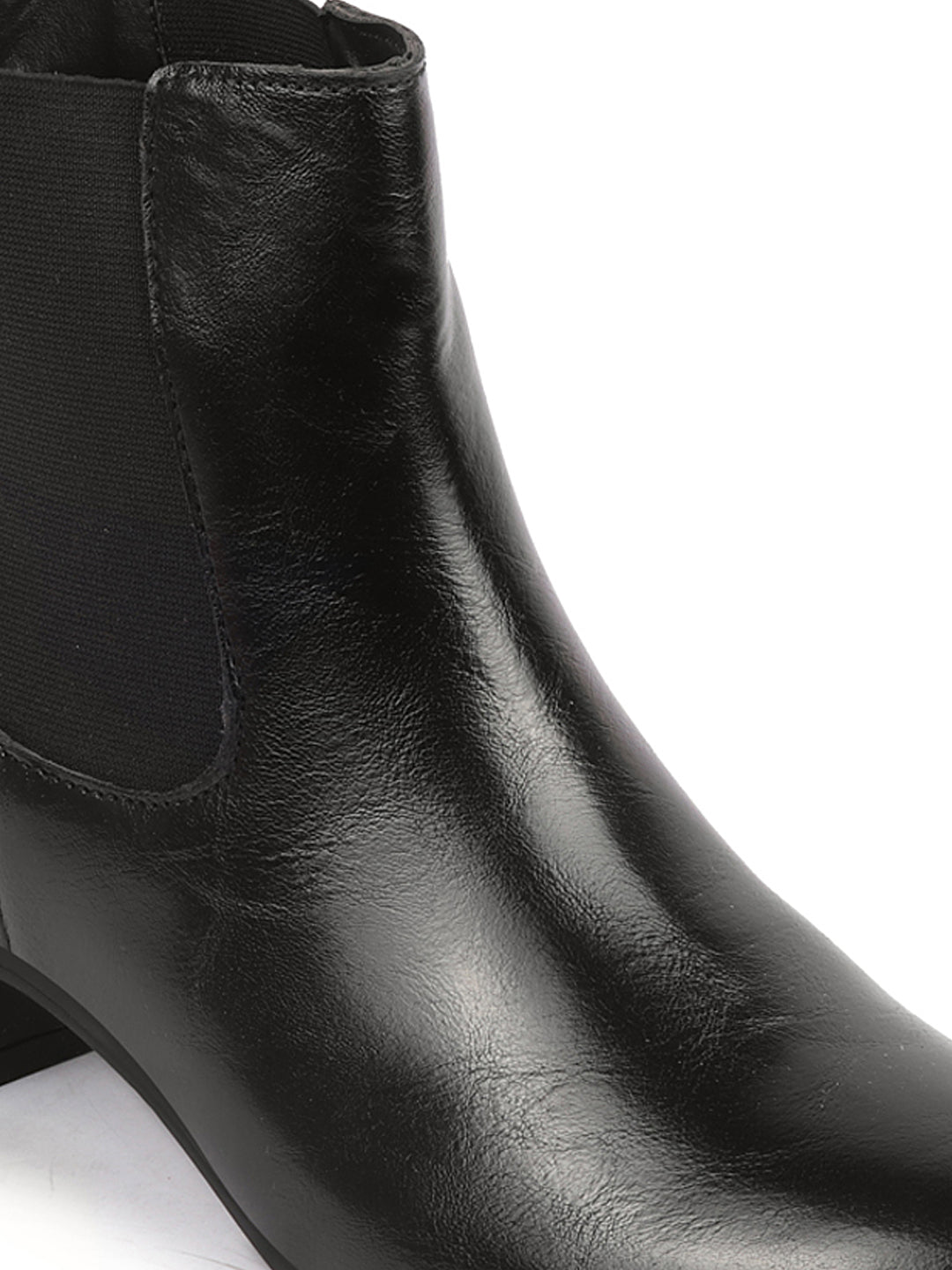 Black Flared Heel High Ankle Top Winter Chelsea Boots for Women