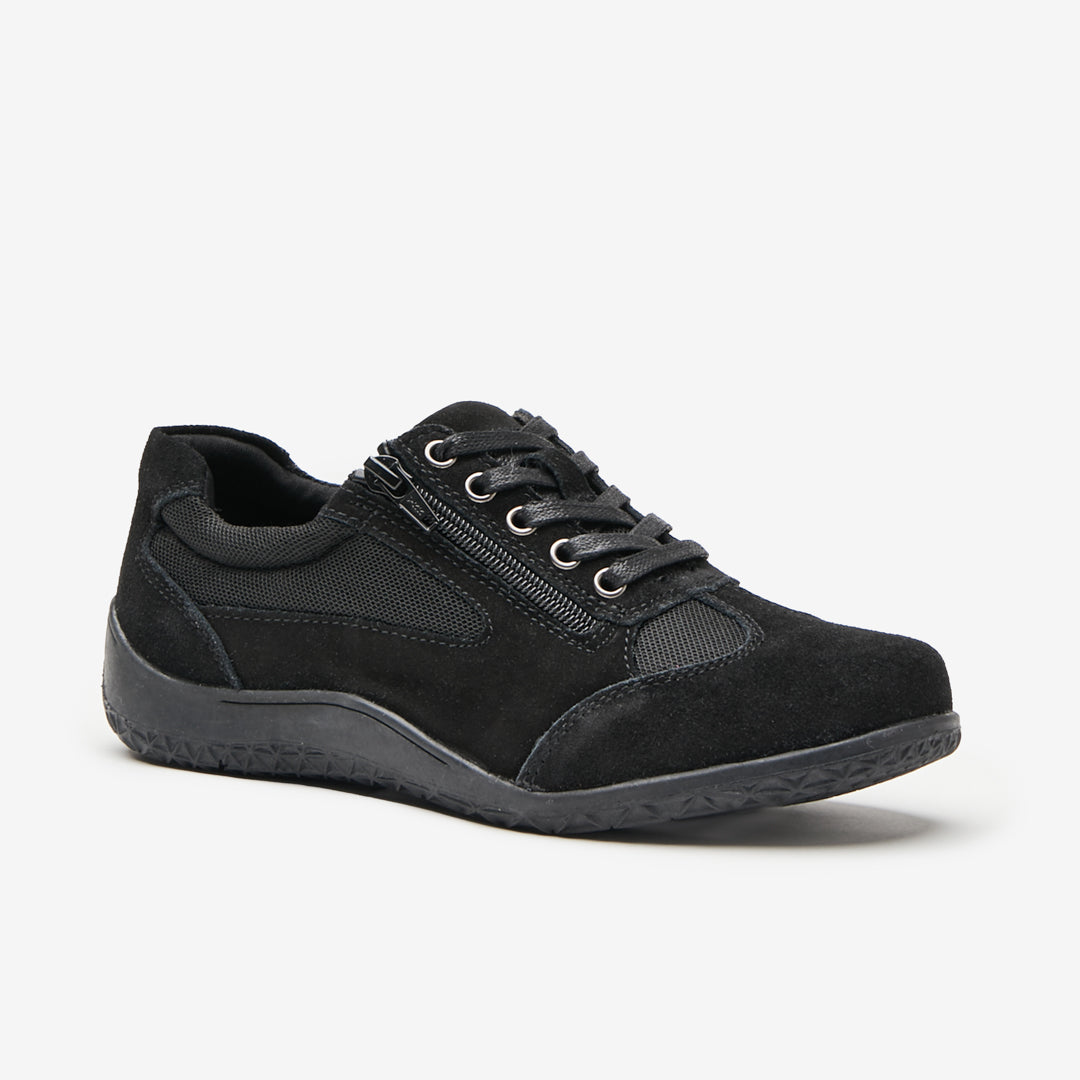 Black Lace Up Trainers with Suede Material