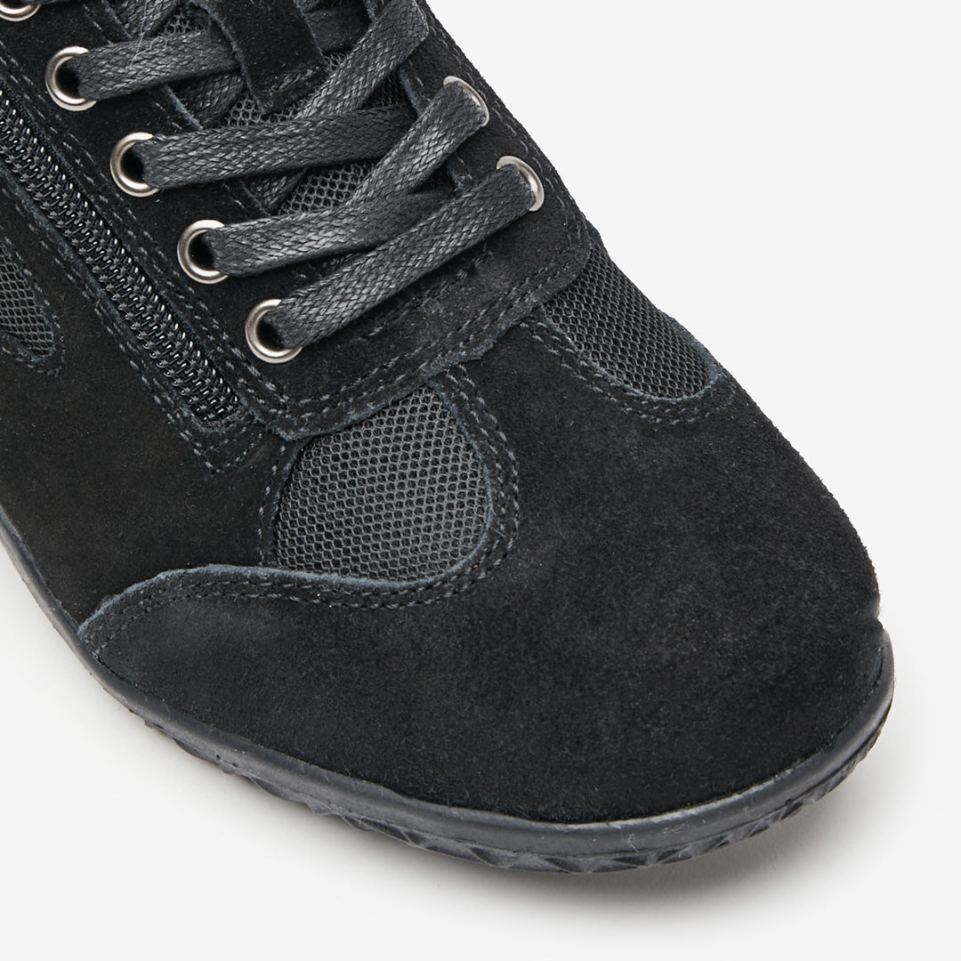 Black Lace Up Trainers with Suede Material