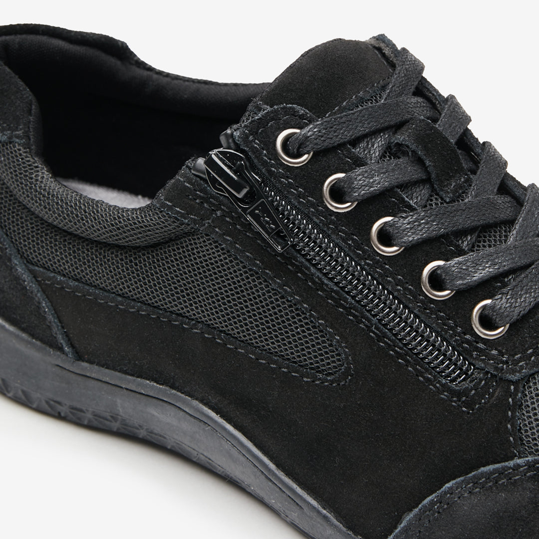 Black Lace Up Trainers with Suede Material