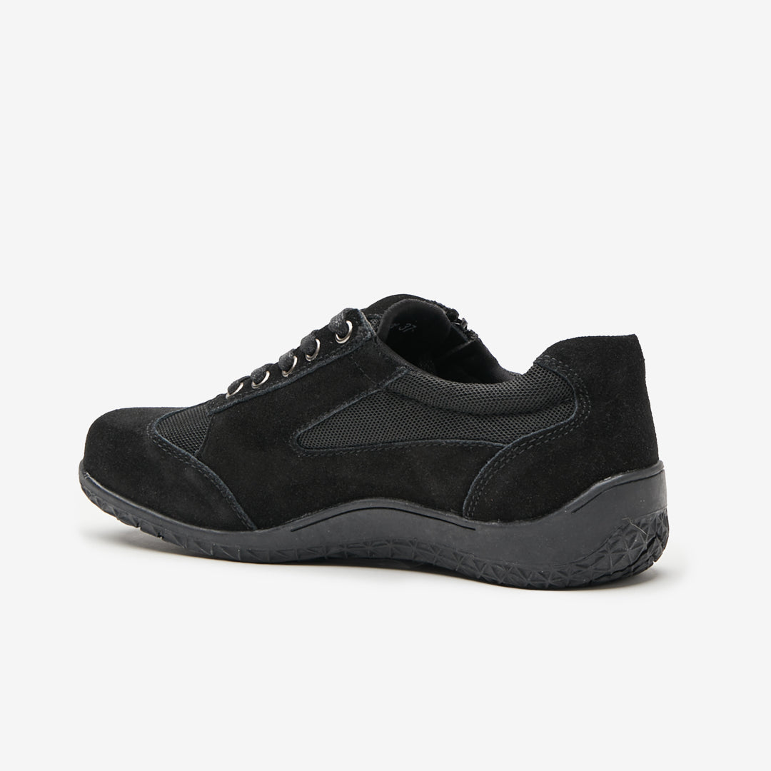 Black Lace Up Trainers with Suede Material