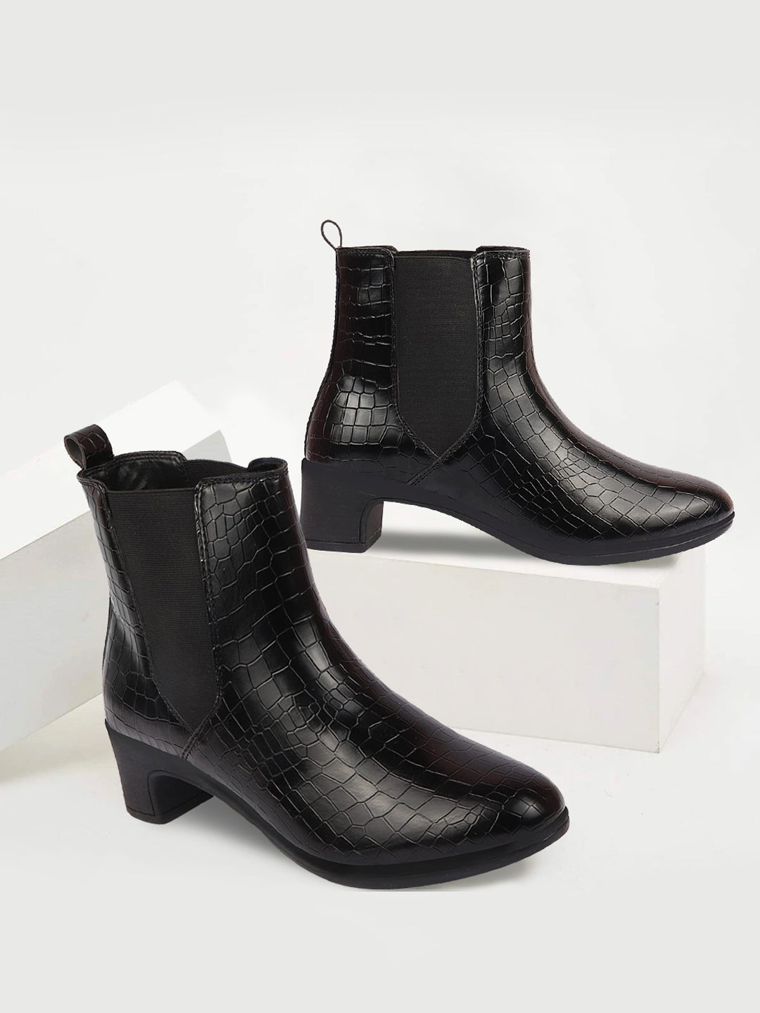 Black Leopard Print Chelsea Boots