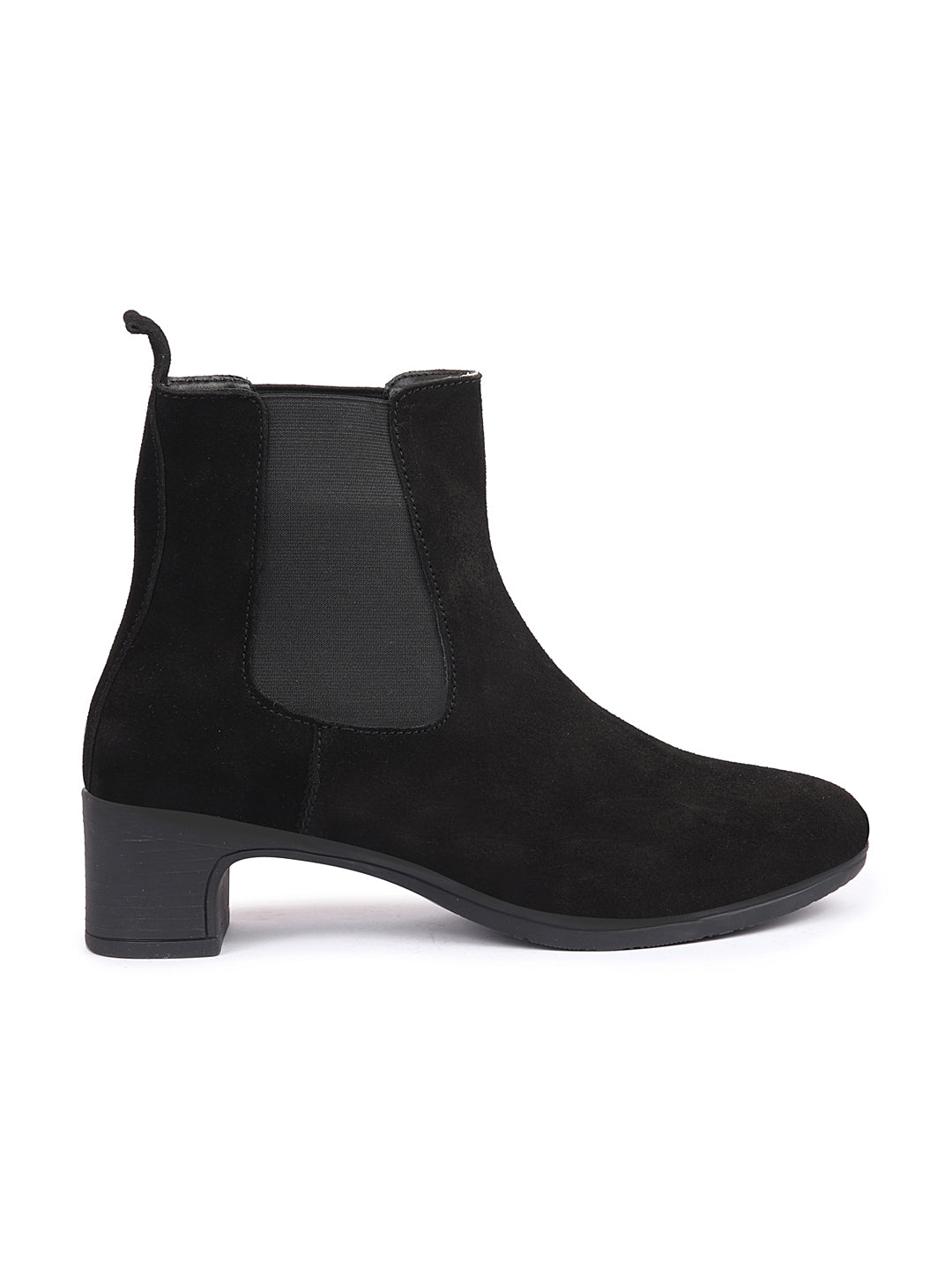 Black Suede Leather Chelsea Boots for Women with Flared Heels, Perfect for Classic Winter Style