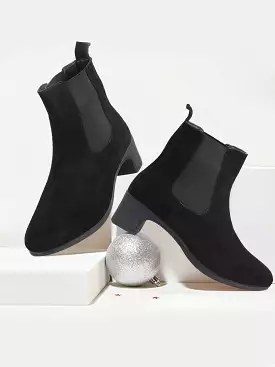 Black Suede Leather Chelsea Boots for Women with Flared Heels, Perfect for Classic Winter Style