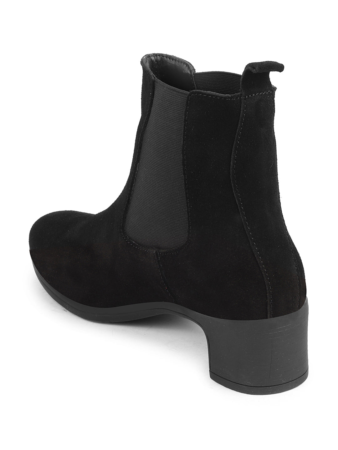 Black Suede Leather Chelsea Boots for Women with Flared Heels, Perfect for Classic Winter Style