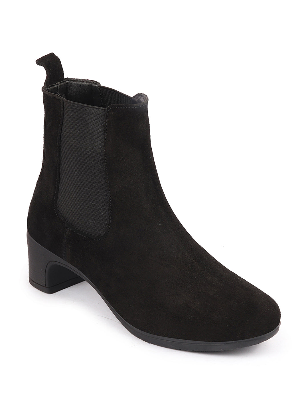 Black Suede Leather Chelsea Boots for Women with Flared Heels, Perfect for Classic Winter Style