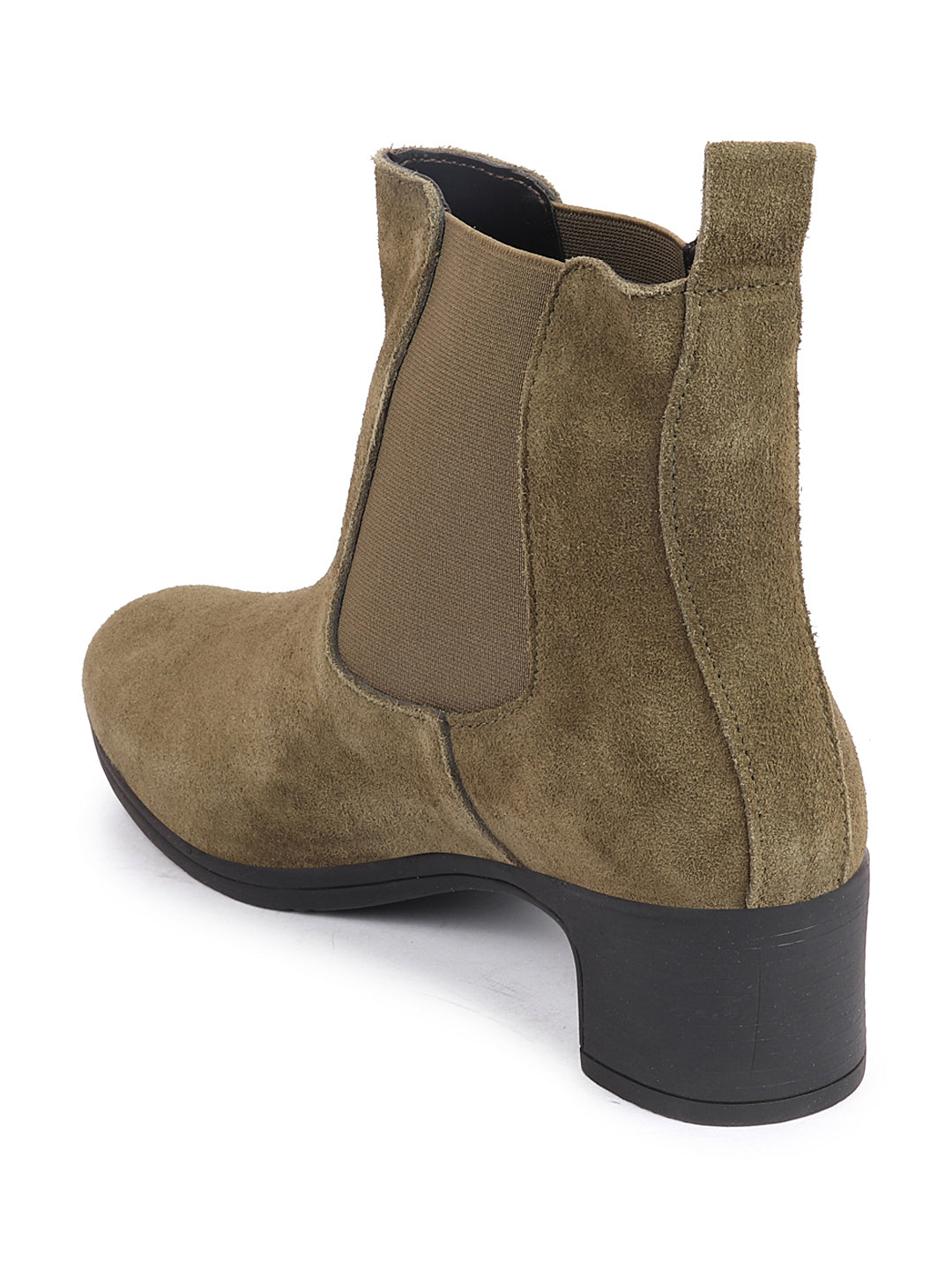 Black Suede Leather High Ankle Chelsea Boots for Women with Flared Heel - Classic Winter Style