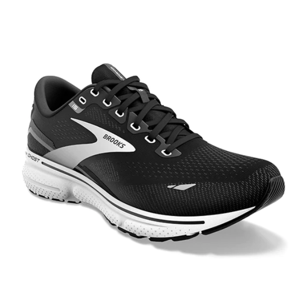 Black/White Wide Women's Ghost 15 Running Shoes by Brooks