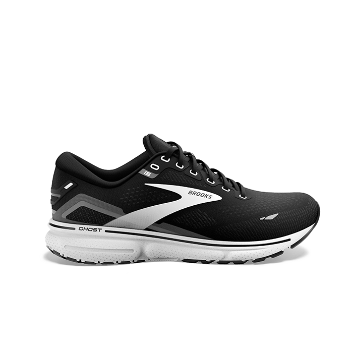 Black/White Wide Women's Ghost 15 Running Shoes by Brooks