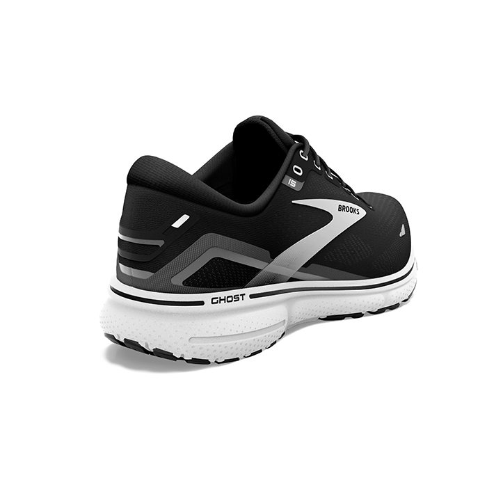 Black/White Wide Women's Ghost 15 Running Shoes by Brooks