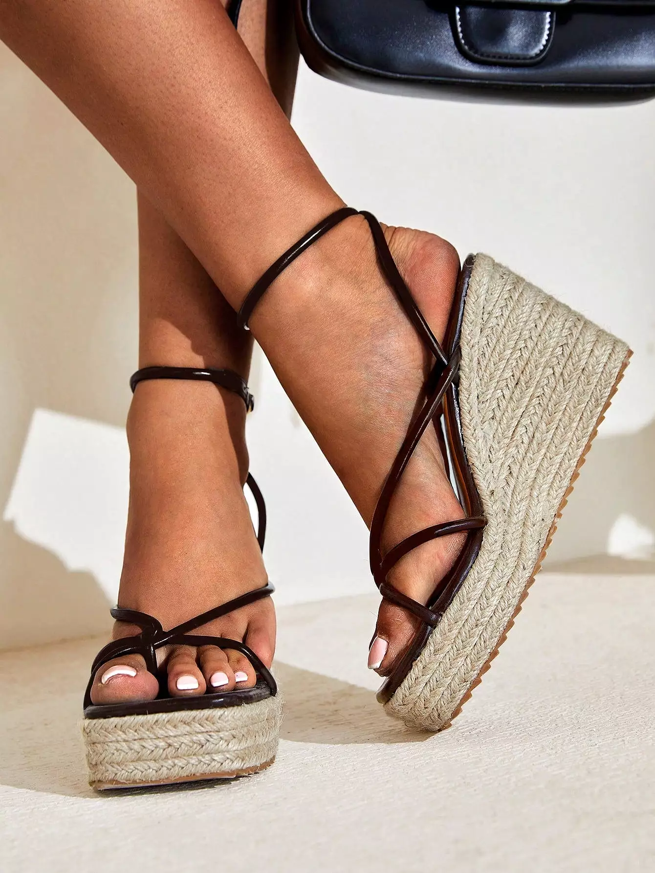 Brown Ankle Strap Sandals Women Vacation, Twist Decor Espadrille Sandals.