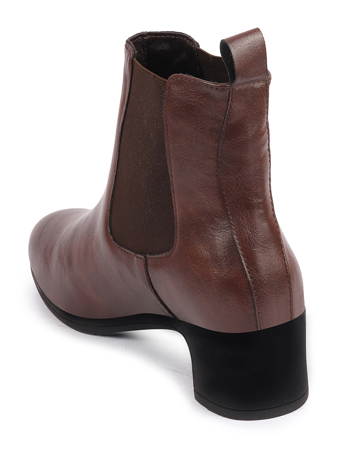 Brown Chelsea Boots High Heel Ankle Winter Women Flared