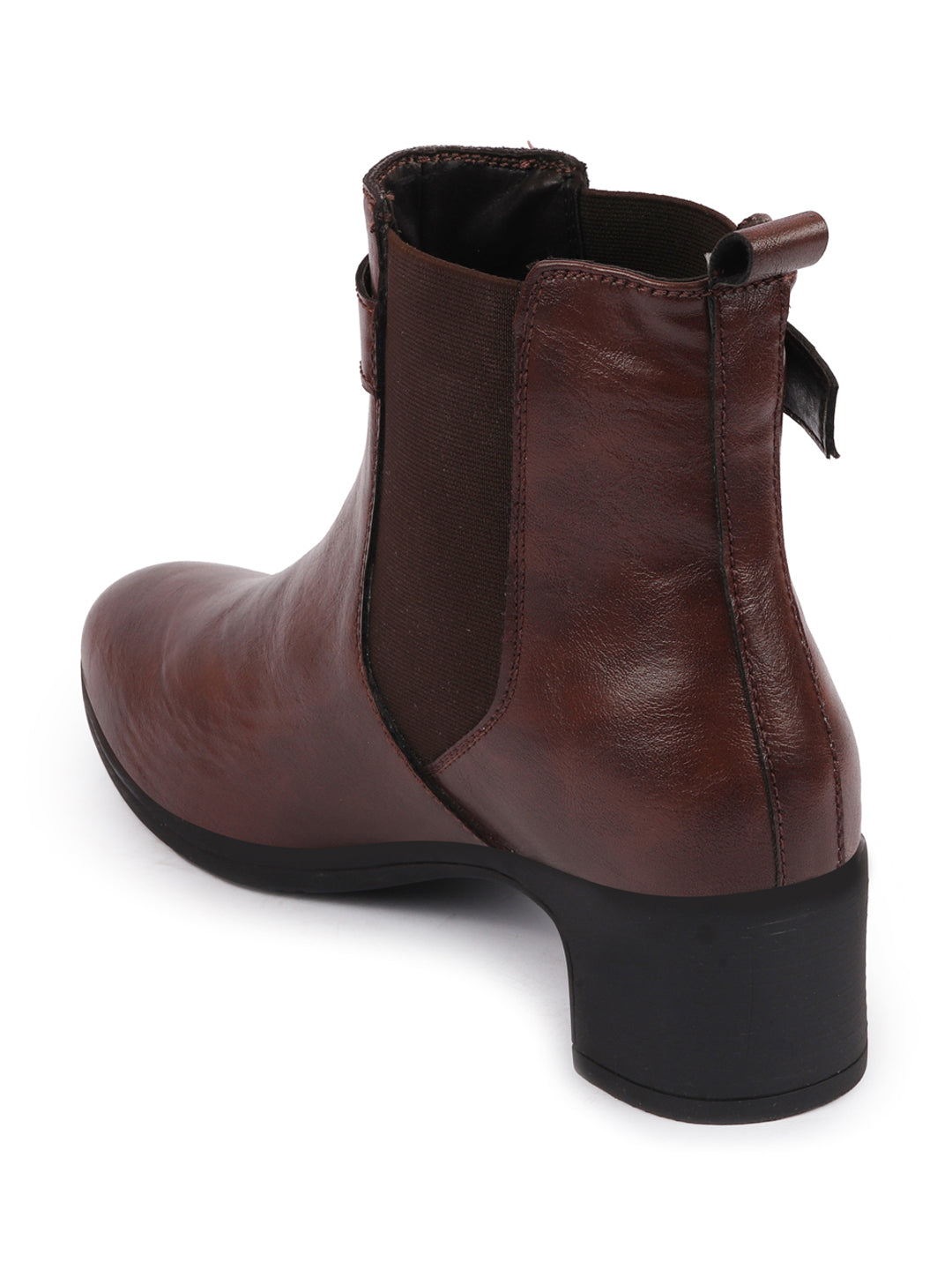 Brown Flared Heel High Ankle Winter Buckle Strap Boots