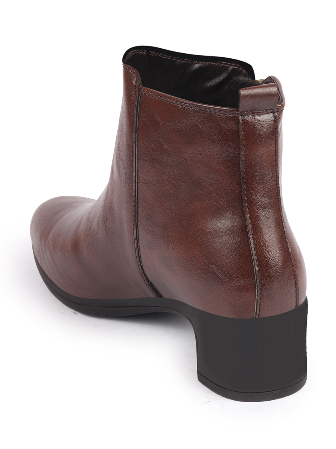 Brown Flared Heel Winter Boots with Side Zipper for Women