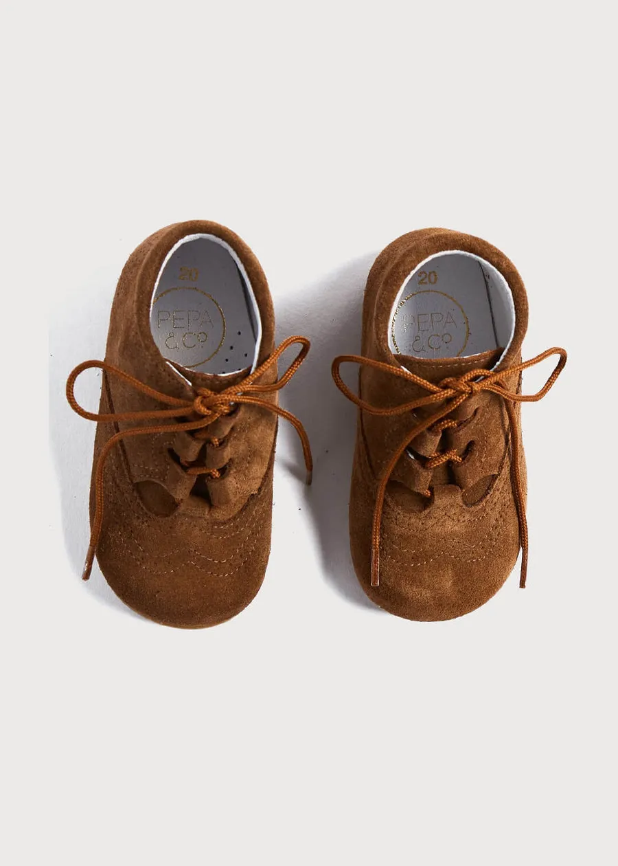 Brown Suede Oxford Baby Booties in Size 20-24EU