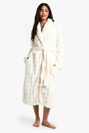 Bubble Fleece Shawl Collar Robe Midi