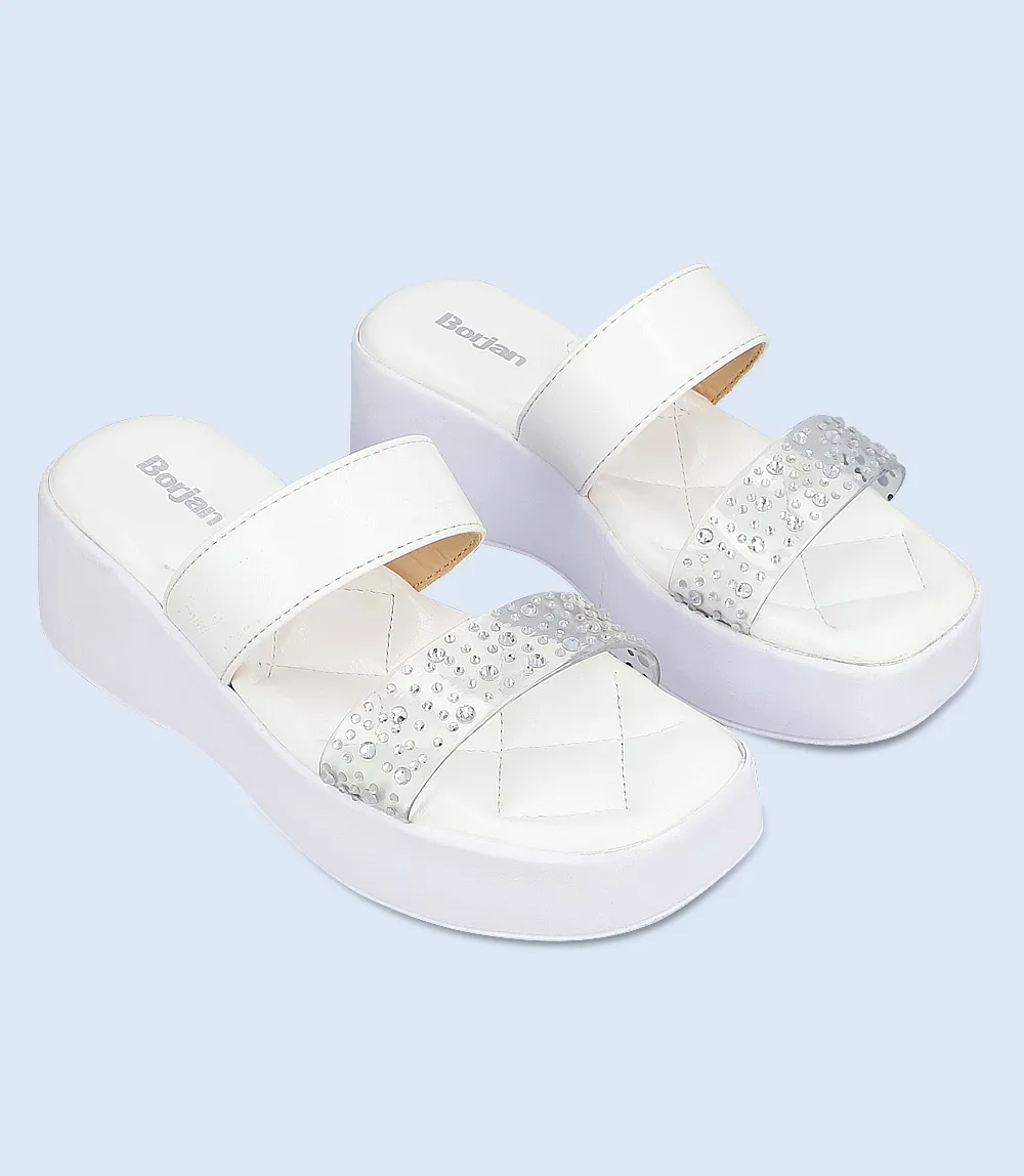 BW9999-WHITE-Women's Platform Slipper