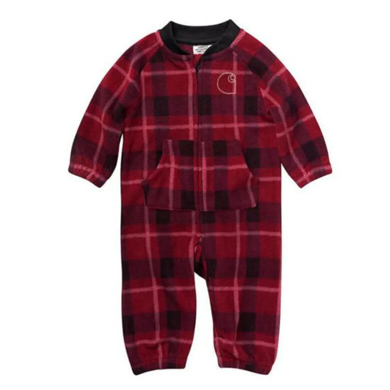 Carhartt Boy's Infant Long Sleeve Plaid Zipper Front Fleece Coverall - Rumba Red