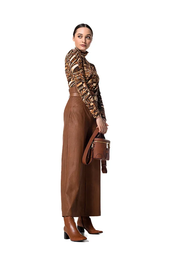 Caroline Biss Brown Graphic Print Jersey Turtleneck