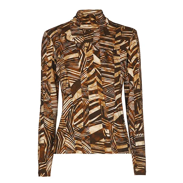 Caroline Biss Brown Graphic Print Jersey Turtleneck