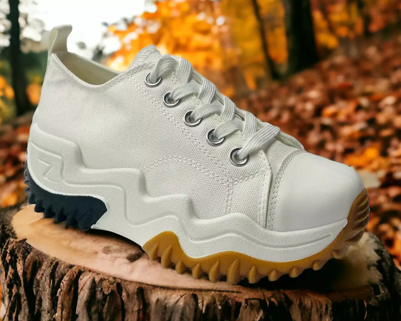 Chunky Sole Canvas Lace Up Trainers for Women.