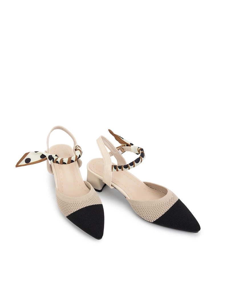 Comfortable Low Block Heel Slingback Pumps Knit.