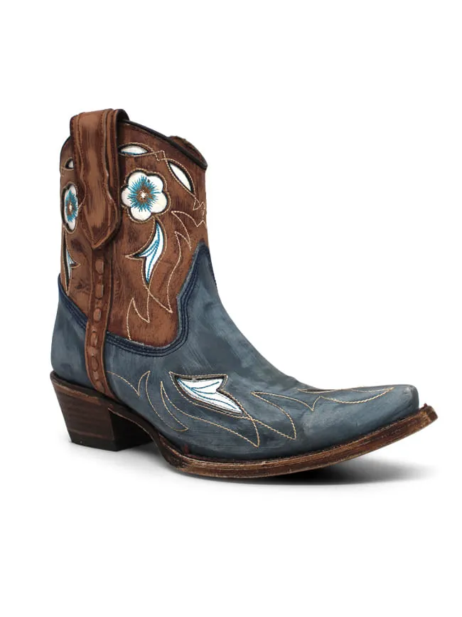 Western Style Women's Inlay and Floral Embroidered Cowgirl Boots in Shedron and Light Blue