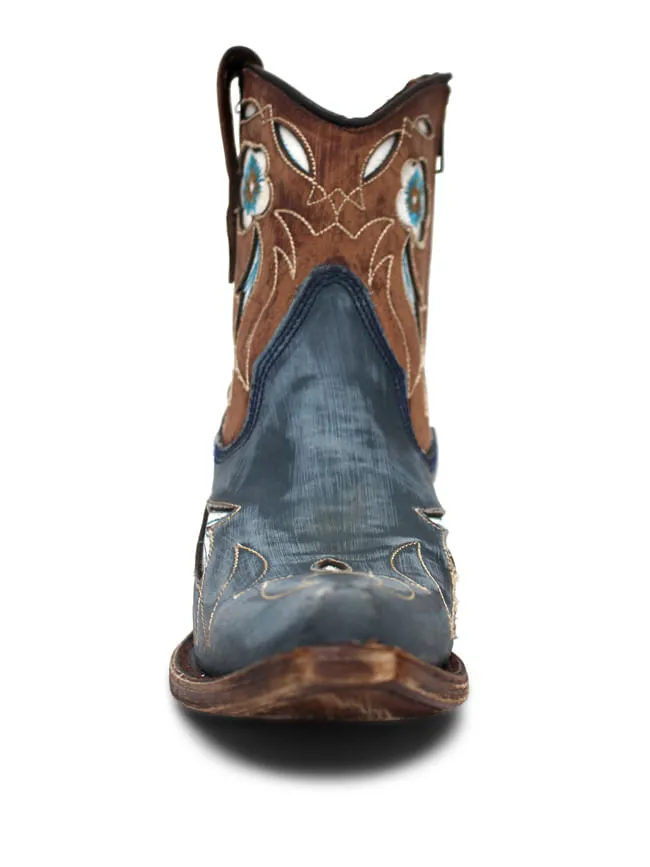 Western Style Women's Inlay and Floral Embroidered Cowgirl Boots in Shedron and Light Blue