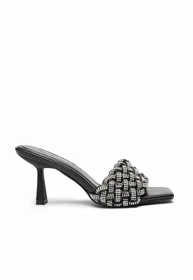 Crystal Embellished Mule Sandals - Textured