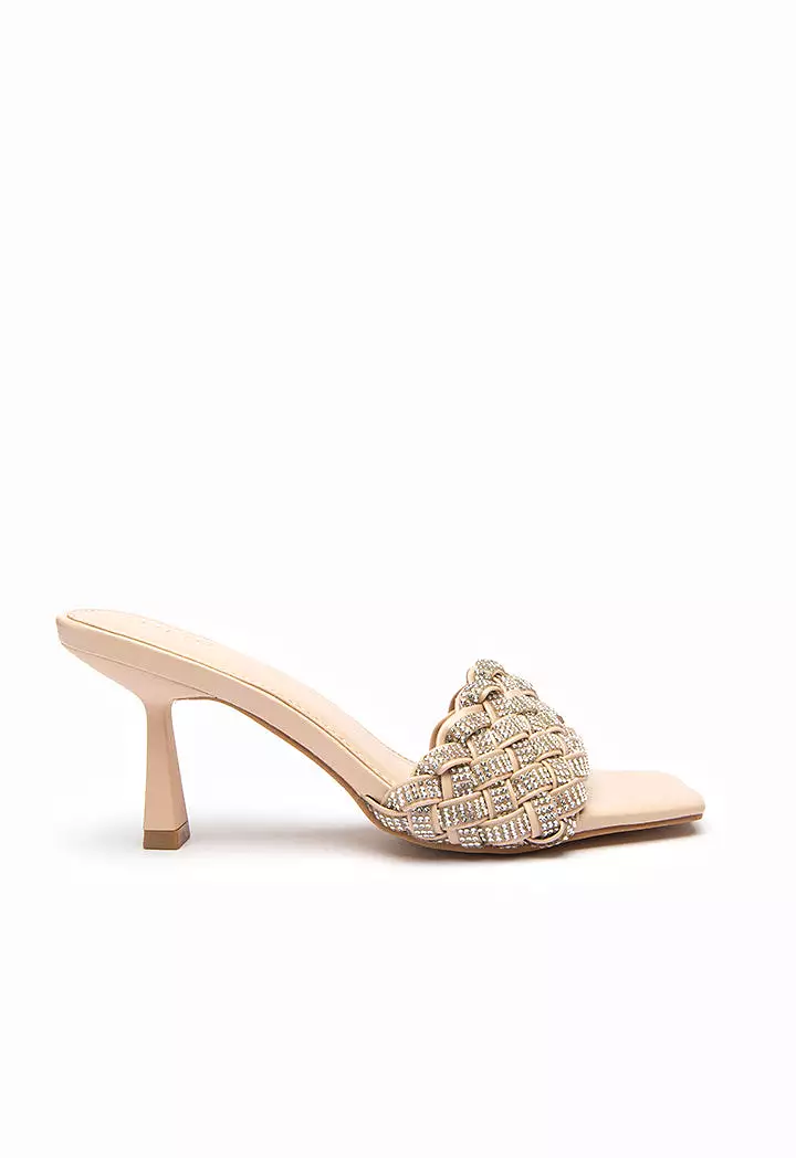 Crystal Mule Sandals - Textured Embellished