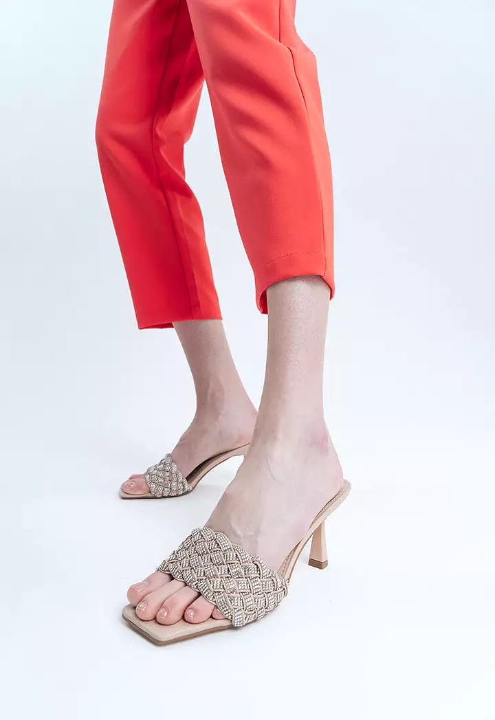 Crystal Mule Sandals - Textured Embellished