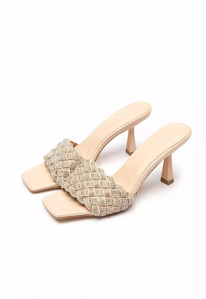 Crystal Mule Sandals - Textured Embellished