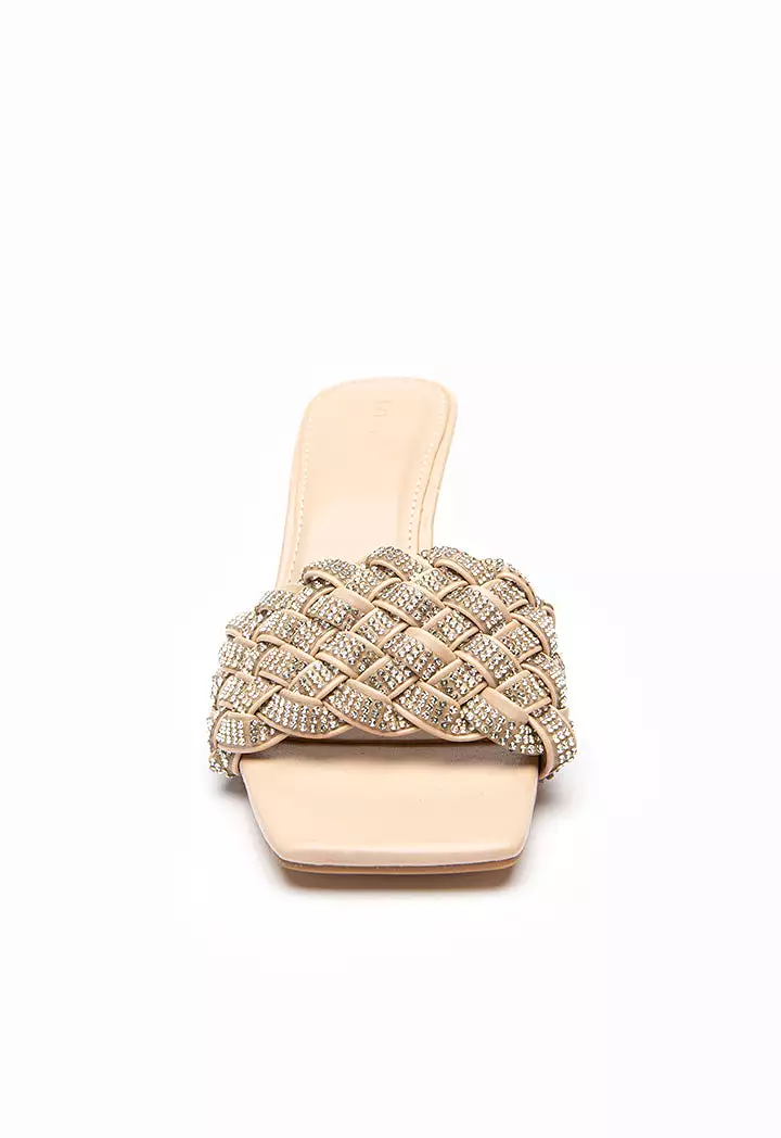 Crystal Mule Sandals - Textured Embellished