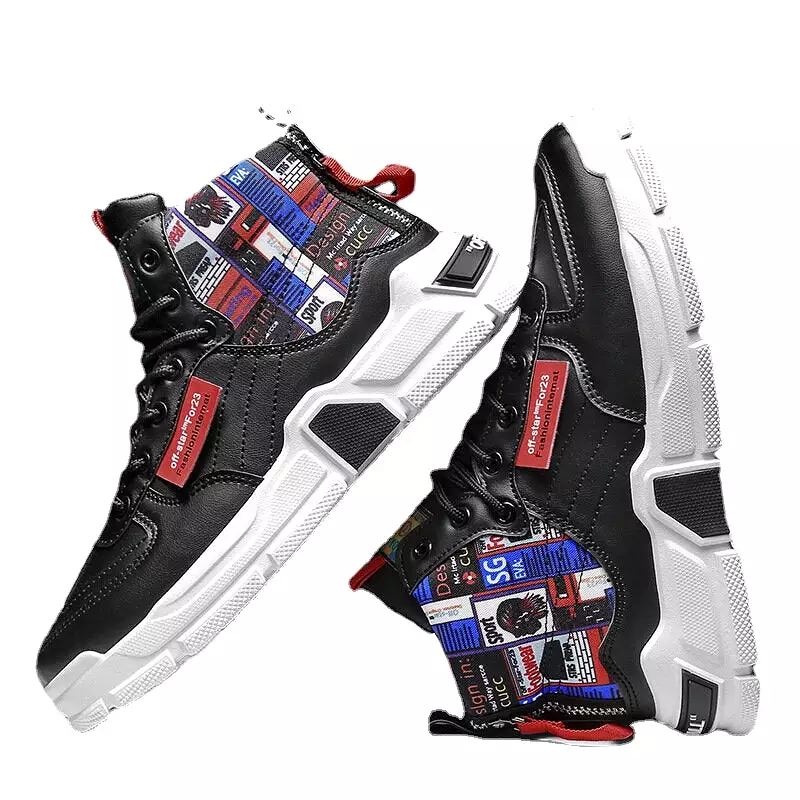 Custom Graffiti High-Top Trainers - Thick Sole, Non-Slip, Comfortable Men's Casual Shoes