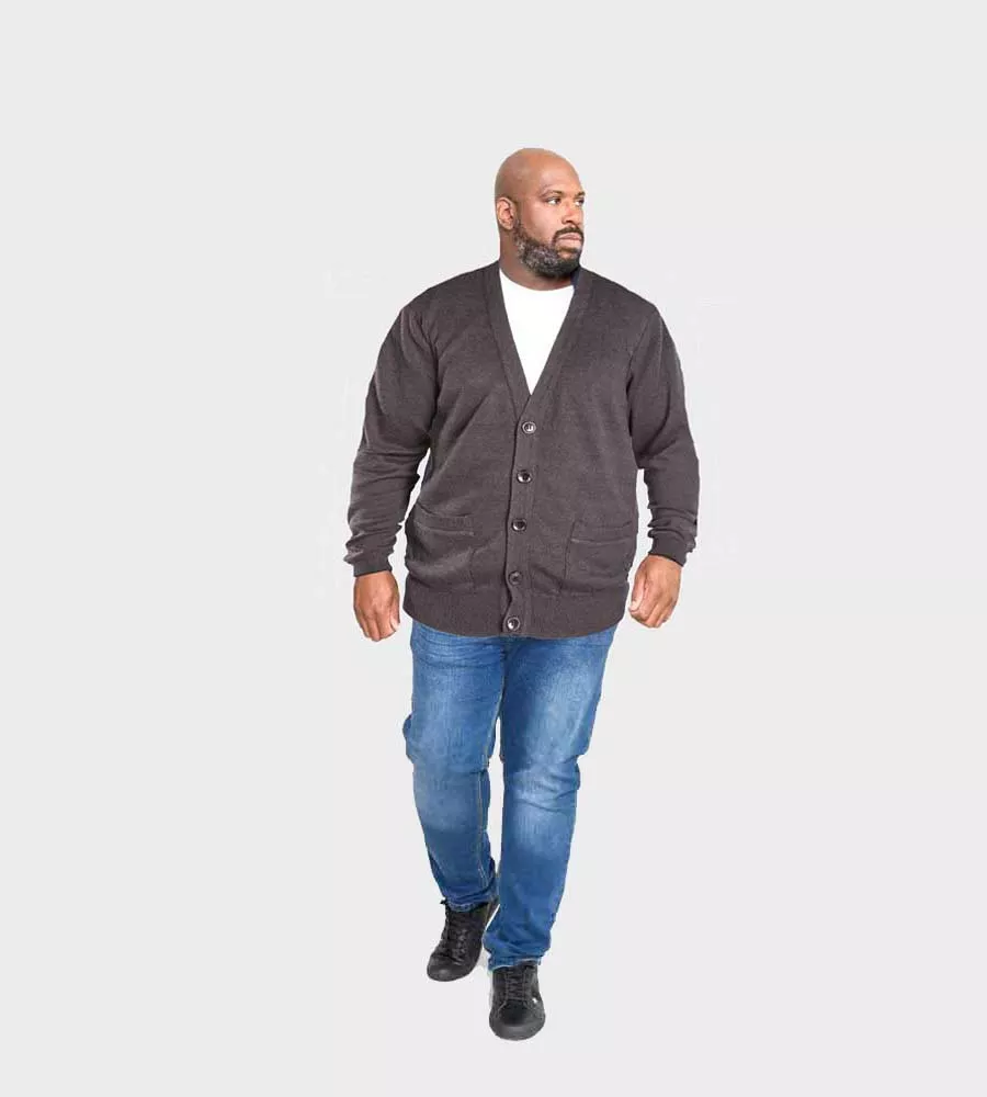 Stylish Charcoal Buttoned Cardigan for Big Men