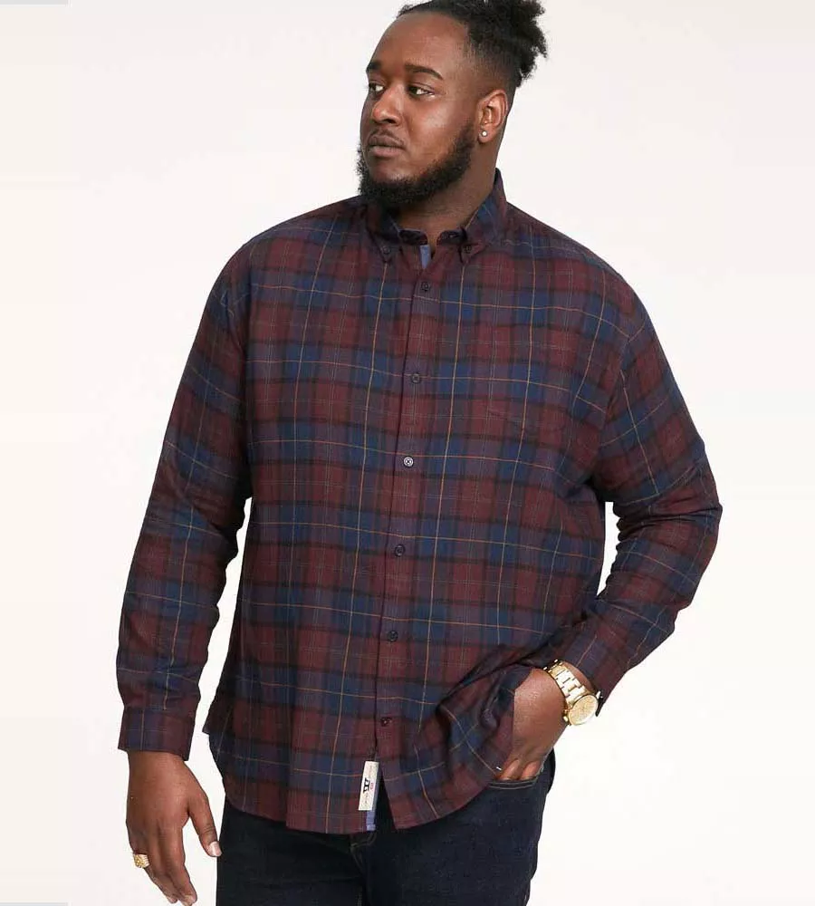 D555 THORNWOOD Big Mens Flannel Check Shirt Red Long Sleeves