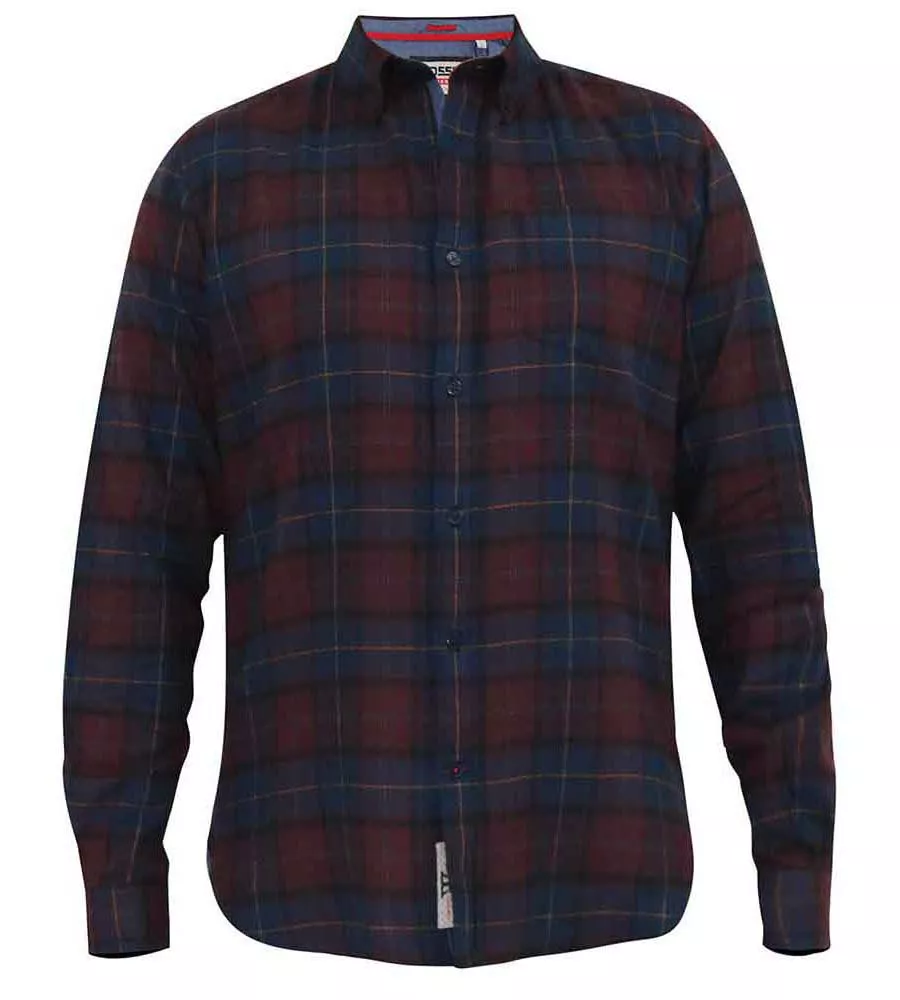 D555 THORNWOOD Big Mens Flannel Check Shirt Red Long Sleeves